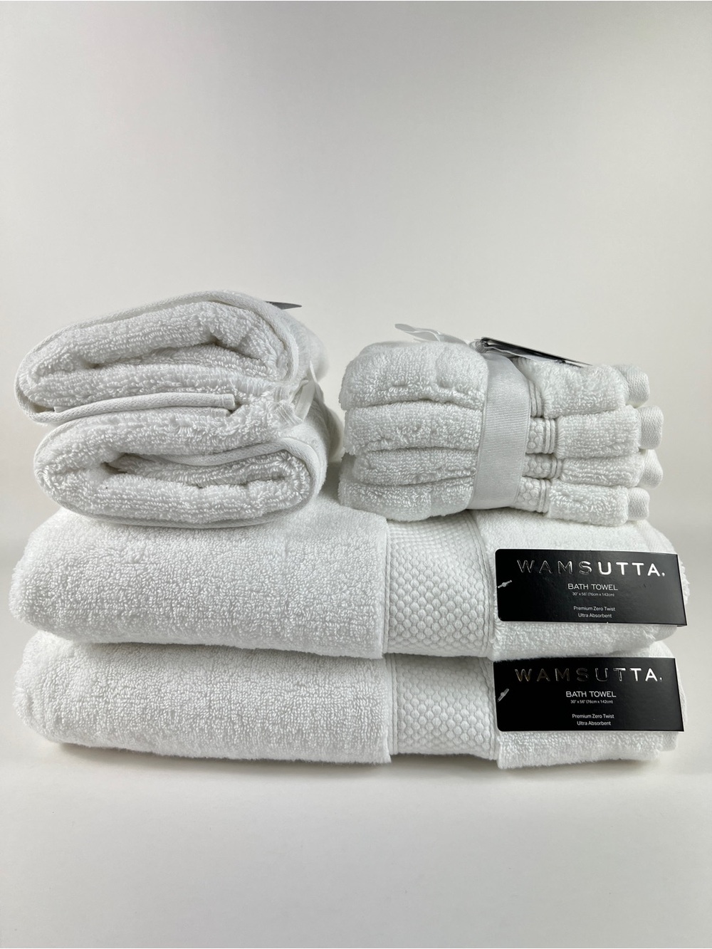Wamsutta Bath Towel Set White Plush Cotton Absorbent Premium Zero Twist 8 Pc NEW